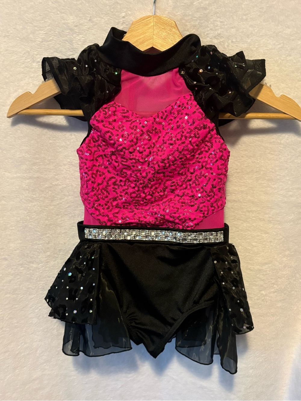 Weissman Hot Pink and Black Sequin Dance Leotard